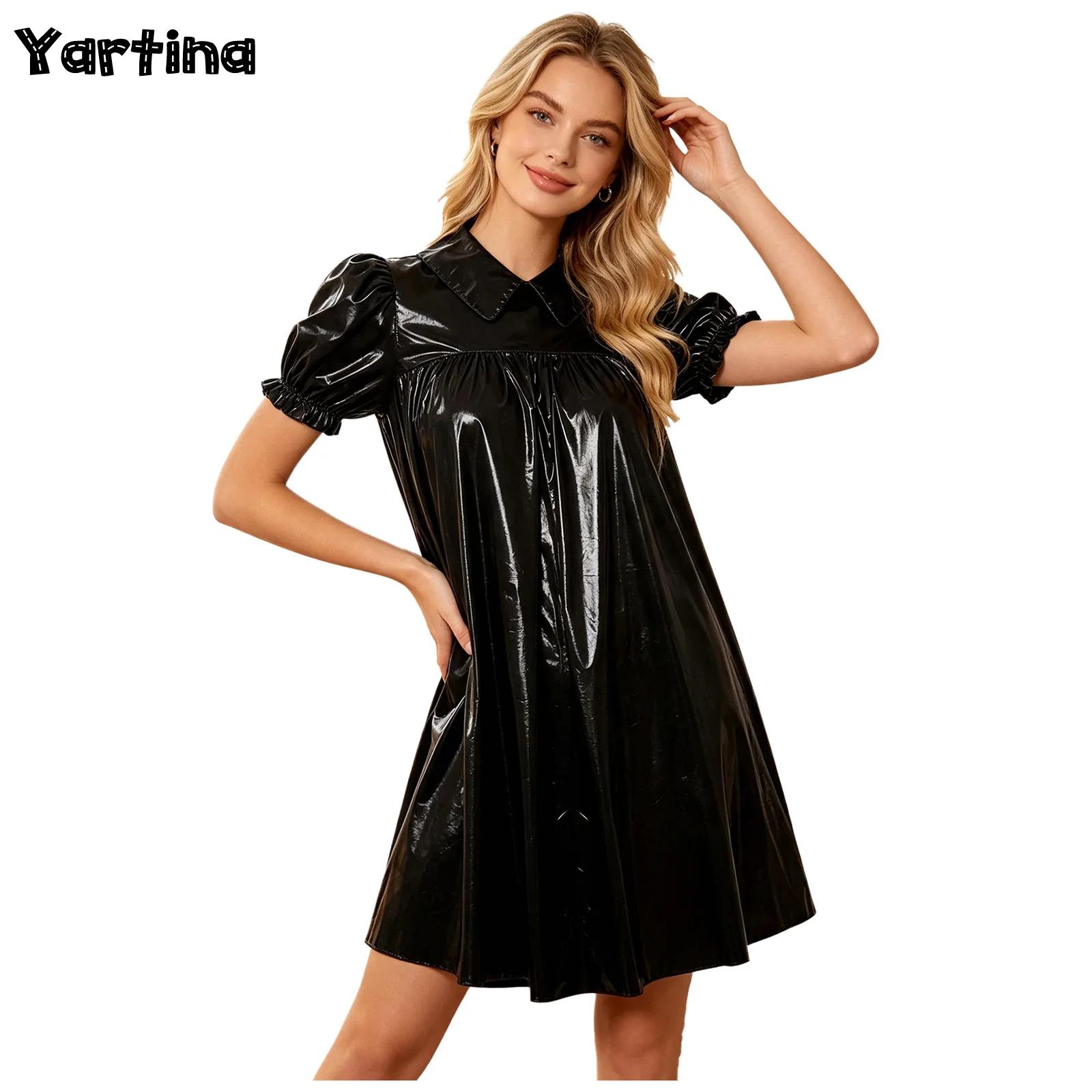 Women'S Fashion Victorian - Kadınlar için Parlak PVC Babydoll Elbise