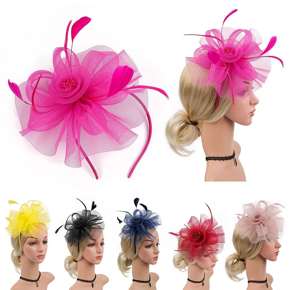 Women'S Fashion Kentucky Derby - Tüyler şerit Fascinator şapkalar Vintage Mesh