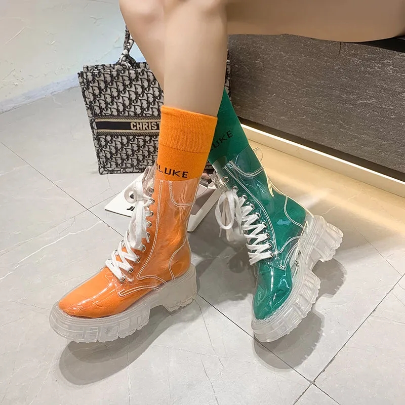 Women'S Fashion Rain Boots - Şeffaf Platform Çizmeler 2026 Yeni Moda