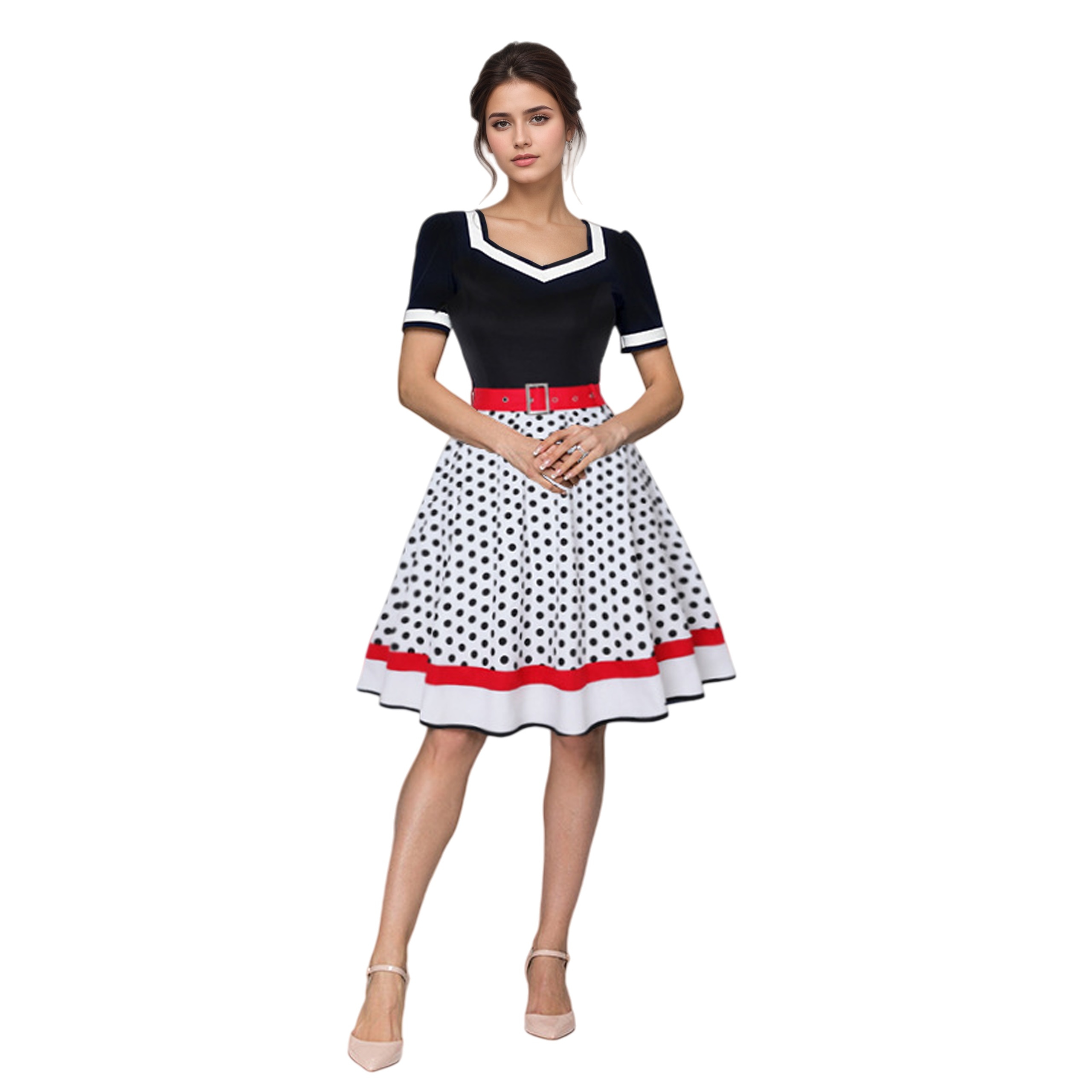Women'S Fashion In The 50S - Vintage V Yaka Kısa Kollu Salıncak