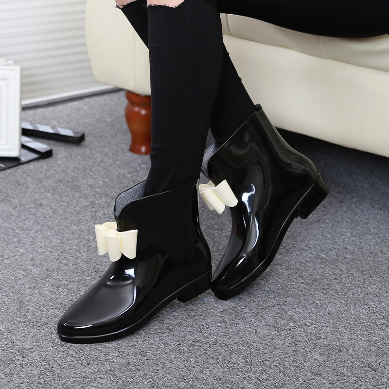 Women'S Fashion Rain Boots - Kadın çiçek papyon bileğe kadar bot