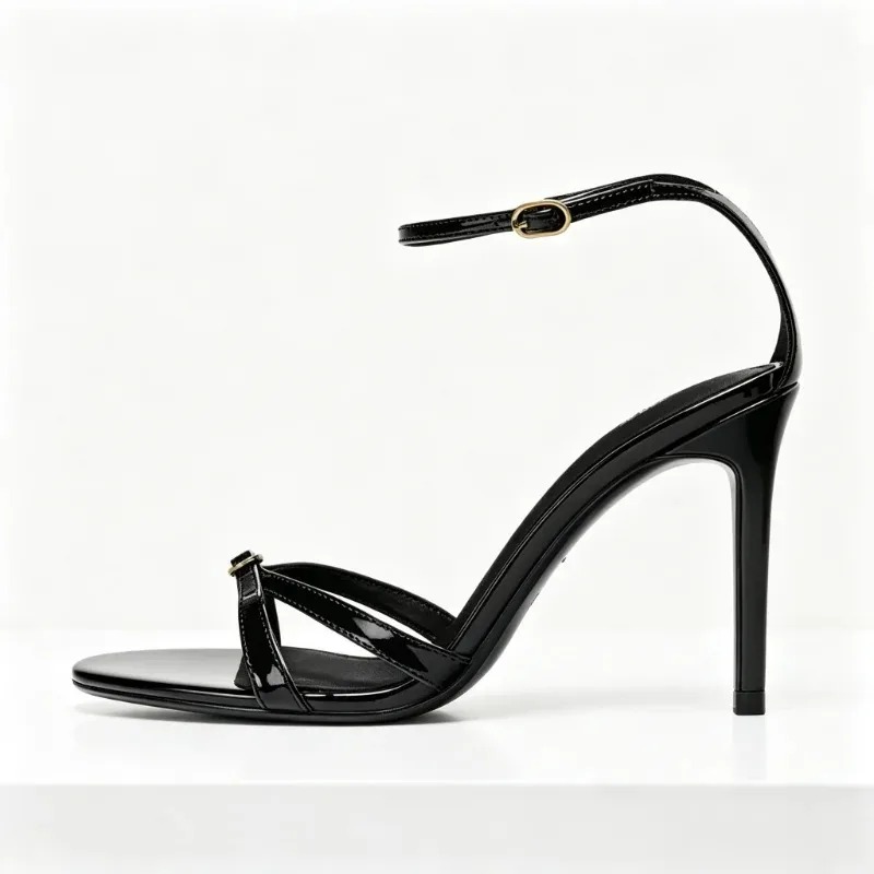 Women'S Fashion Brand Shoes - Siyah Rugan Deri Tokalı Yüksek Topuklu