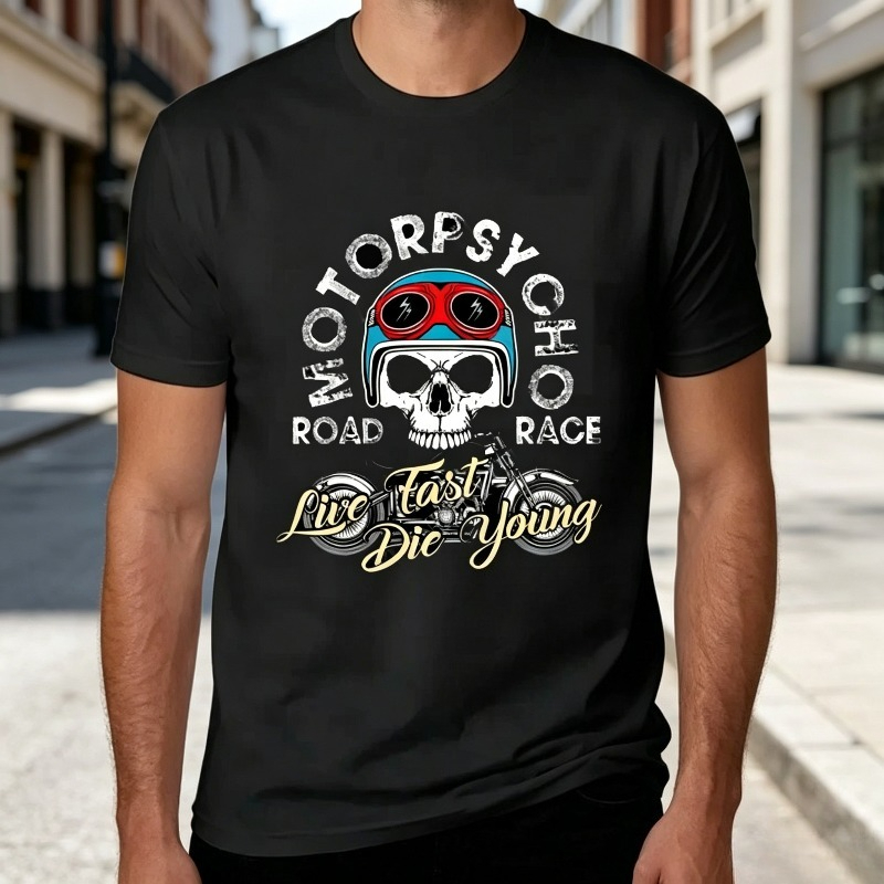Women Fashion Quotes - Motopsyco Biker Skull Tişört Erkek Kadın