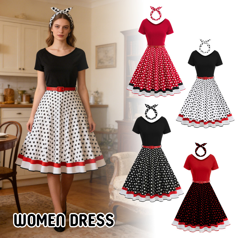Women'S Fashion In The 50S - Vintage Ofis Kadını Yazlık Puantiyeli Elbiseler